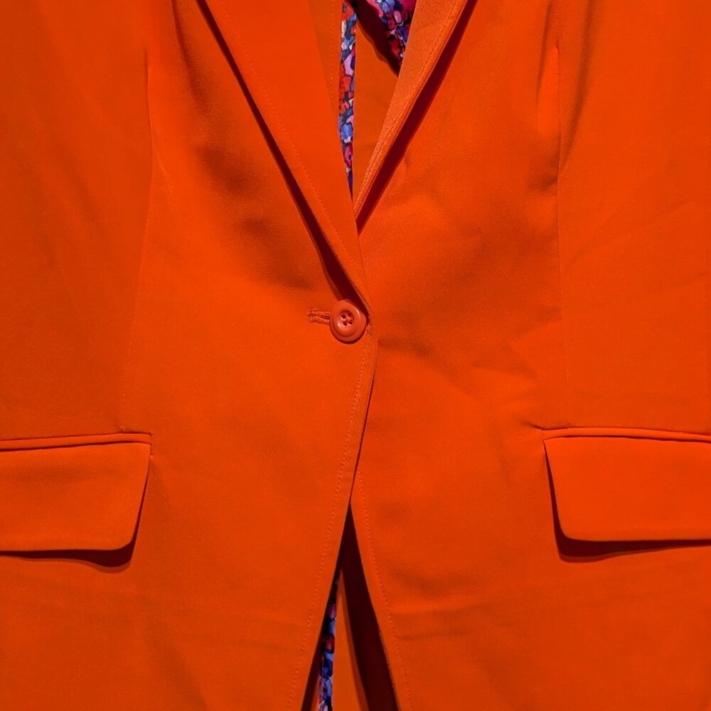 NWT Twiggy London Women's Boyfriend Orange Blazer Blue Floral Lining Medium - Picture 4 of 15
